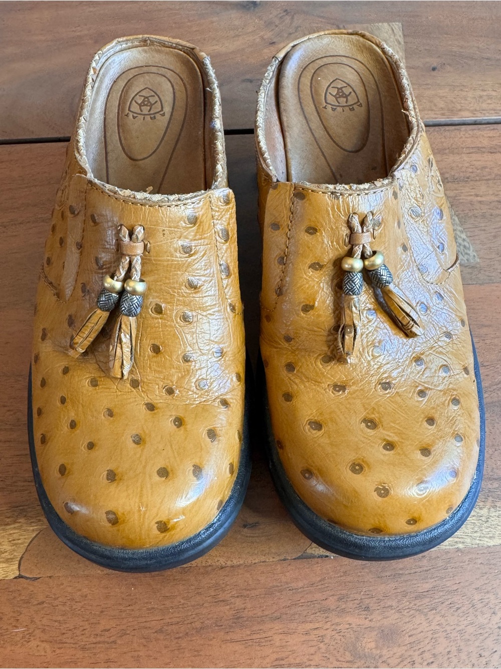 Ariat 93841 Leather Ostrich Print Tassel Clogs Size 5.5 B